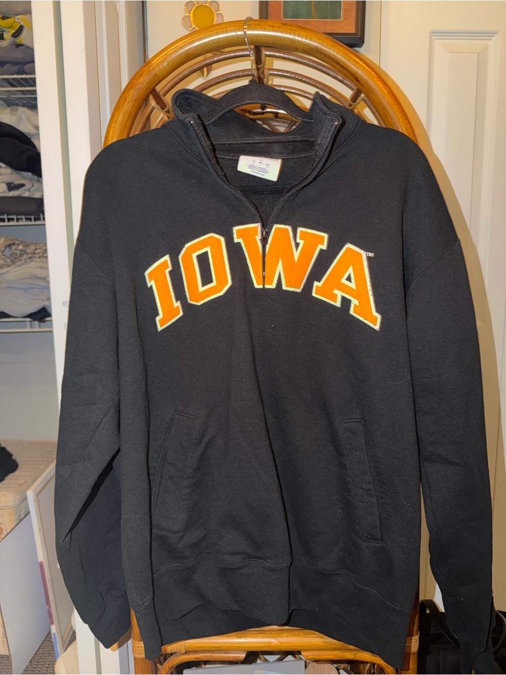 Champion Black Quarter-Zip Sweatshirt with Yellow Lettering